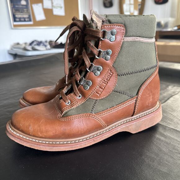 L.L.Bean Boots Mens Size 10 Brown Green Leather Canvas Hiking Fly Fishing BP main image 13
